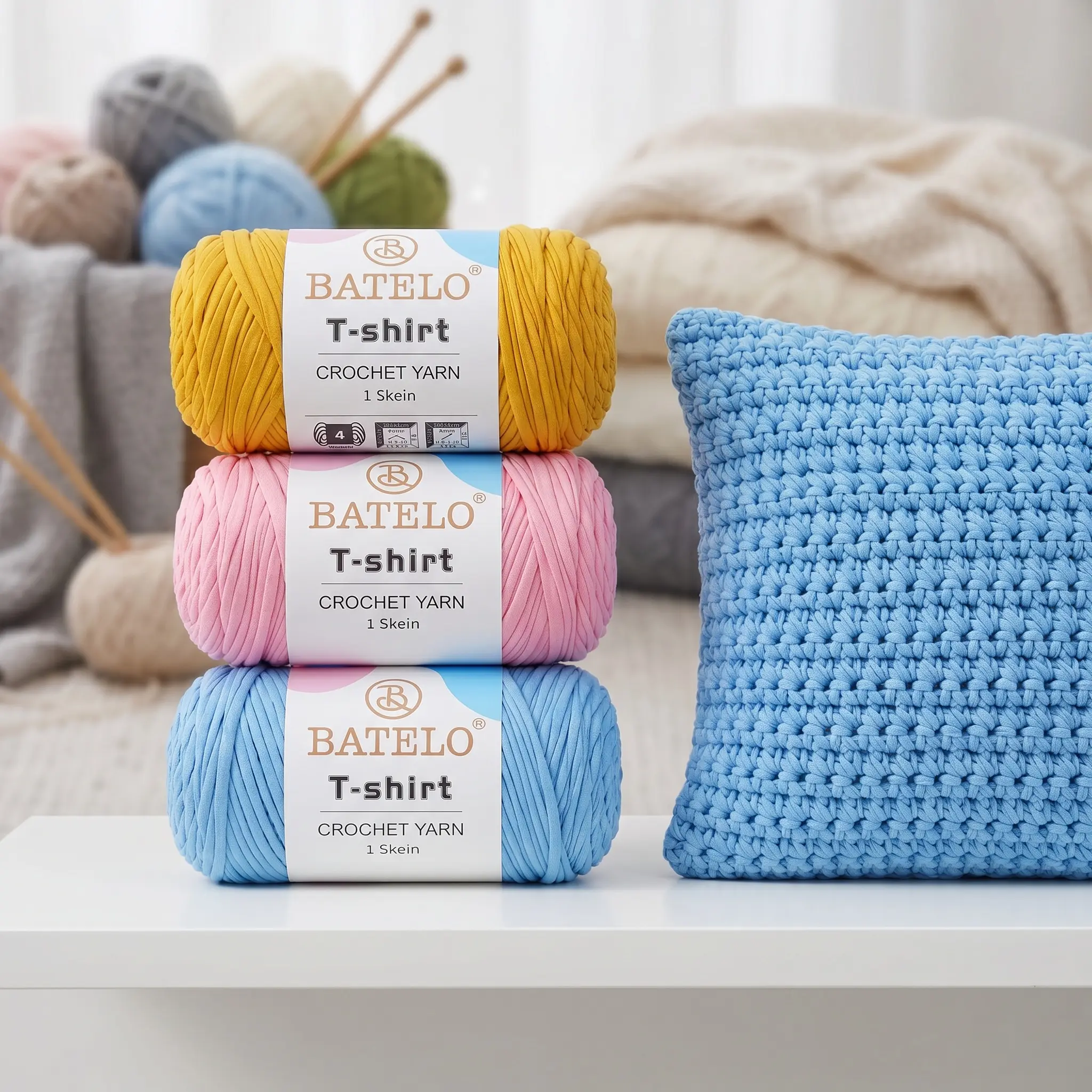 New Year DIY Crochet Yarn Kit - 400g/120yds Polyester-Spandex Flexible Stretch Yarn, Built-In Needles, Multi-Use Textile for Home Decor, Handmade Bags Knitting Supplies