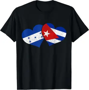 100% Cotton Honduras Cuba Hearts Cuban Honduran Flag Pride Heritage T-Shirt
