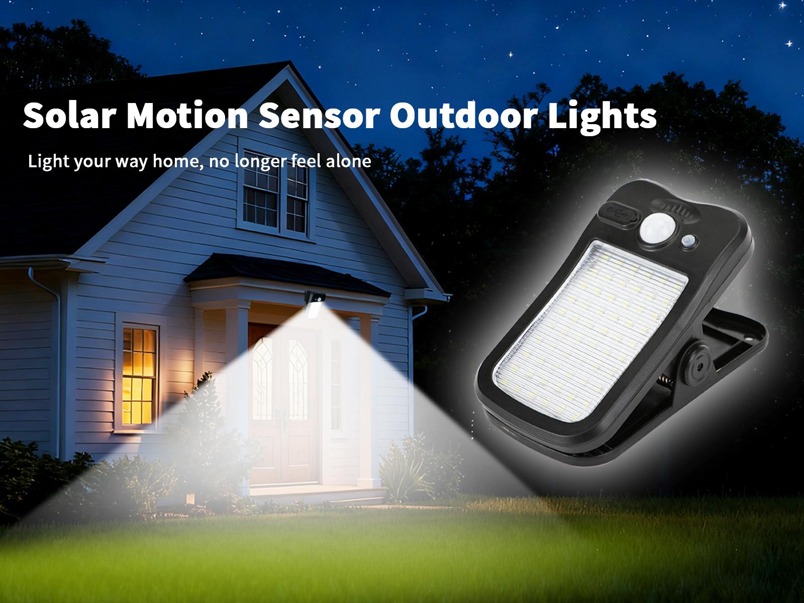 Outdoor Solar Light, USB & Solar Powered Clip Light with Motion Sensor, 3 Modes, Waterproof — Perfect for Yards, Garages, Porches, Patios, Gardens, Pools & Barns
