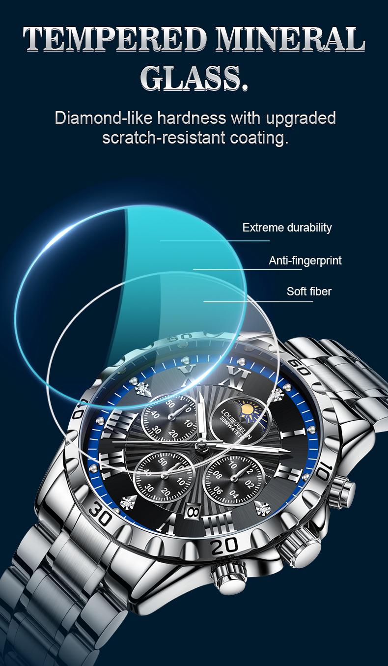 Men's Swiss Elegance Watch,LOUIEJUELEN Commander Series Men's Luxury Swiss Multi-Function Business Watch - Sapphire Crystal, Stainless Steel Bracelet, 42mm Dial, Waterproof, Shockproof, Luminous Display, Ideal for Business & Social Occasions