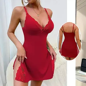 Women’s lingerie nightgown, semi-sheer deep V lace bodysuit, soft and highly elastic, adjustable shoulder straps, comfortable and breathable, skin-friendly and non-claustrophobic, romantic holiday outfit, Valentine’s Day gift, women’s summer clothing