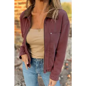 Corduroy Collar Zipped Front Denim Jacket