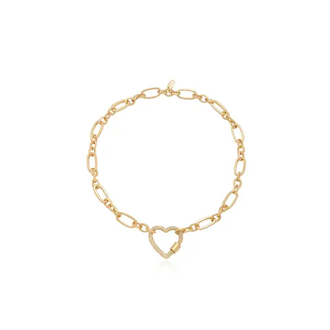 Ettika Open Heart Lock Necklace for Women – 18k Gold Plated Brass & Steel Chain with CZ Accents