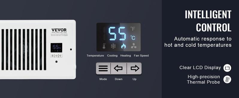 VEVOR Register Booster Fan, TikTokShopBlackFriday, Quiet Vent Booster Fan Fits 4” x 12” Register Holes, with Remote Control and Thermostat Control, Adjustable Speed for Heating Cooling Smart Vent, White