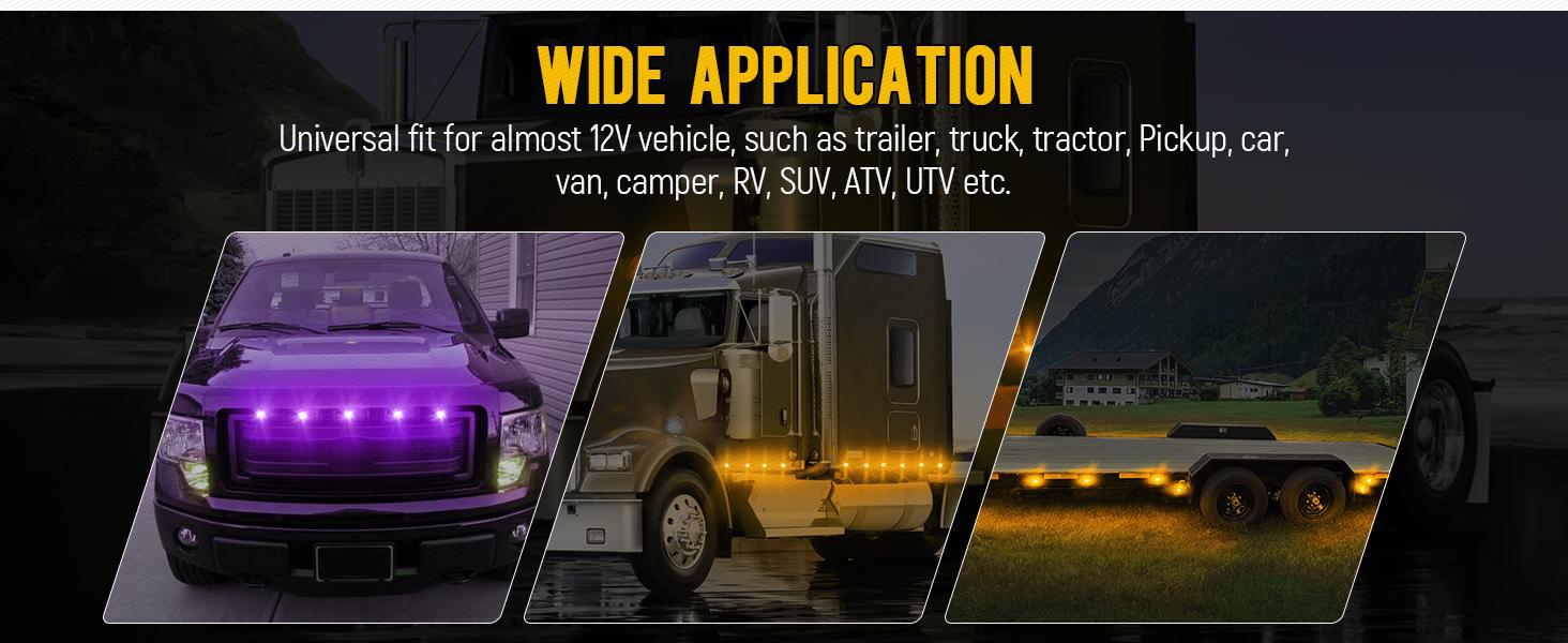 Partsam Dual Color LED Marker Light Amber to Purple, 3/4" Round, Pack of 10