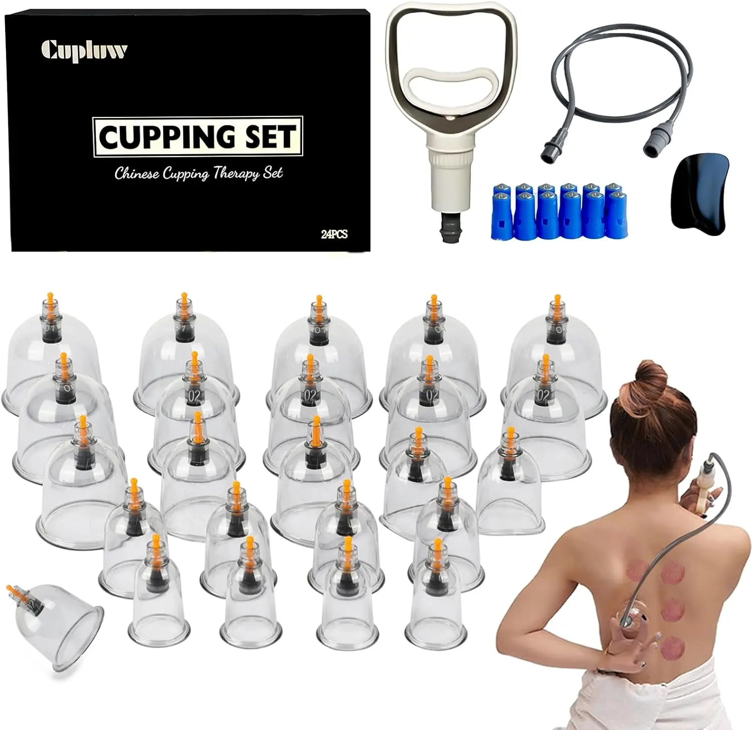 Professional Thick PS Chinese Cupping Kit - 32-Cup Vacuum Suction Set with Magnetic Points, Manual Pump, Silicone Infusion, Home Spa Equipment for Body Care & Muscle Pain Relief, Ideal Mother's Day Gift