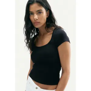 H&M Picot-trimmed ribbed T-shirt