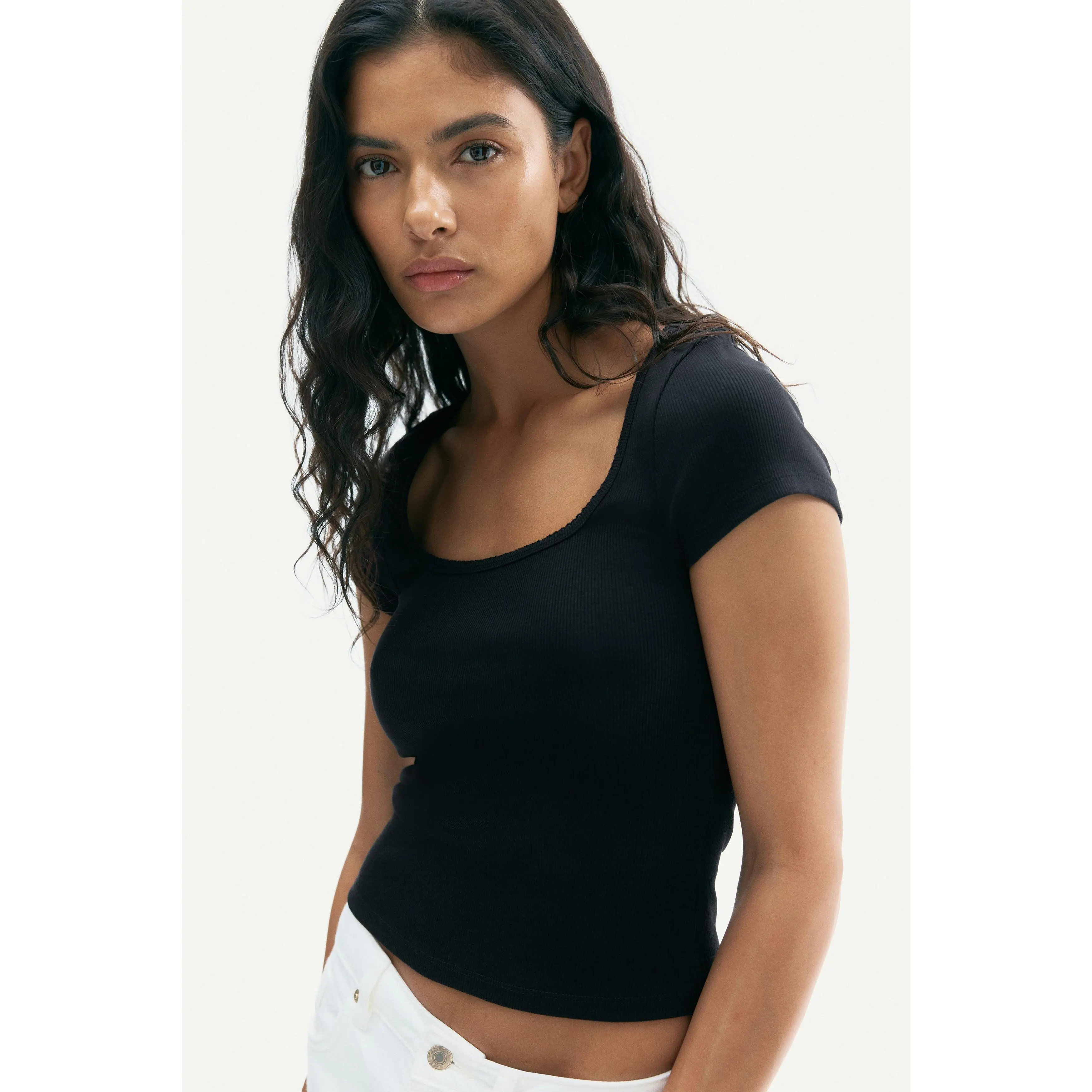 H&M Picot-trimmed ribbed T-shirt