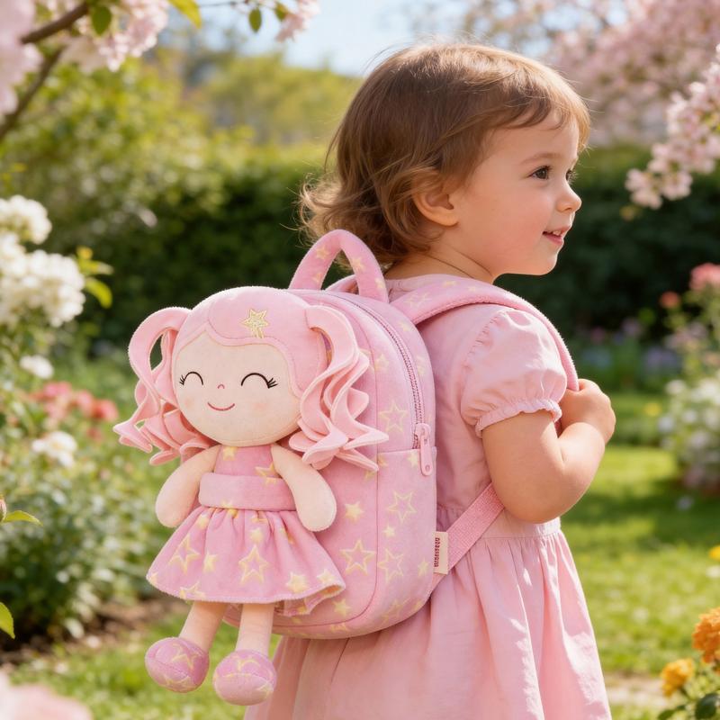Gloveleya Strawberry Fruit Doll Backpack - 9" Soft Plush Toy Bag with Removable Berry Girl, 2-in-1 Toddler Backpack for Ages 2-4, Sweet Birthday & Valentine's Day Gift for Girls