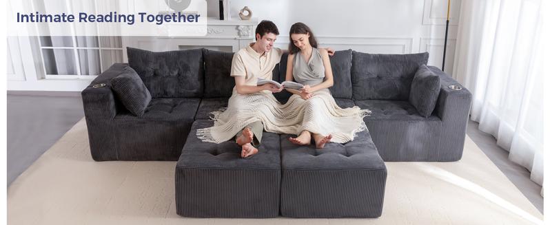 MAXYOYO Modular Sectional Sofa Couch, U Shaped Modern Cloud Couch with 2 Ottomans, Sofa in A Box, Tufted 6-Seat Boneless Sleeper Chair for Living Room, No Assembly Required