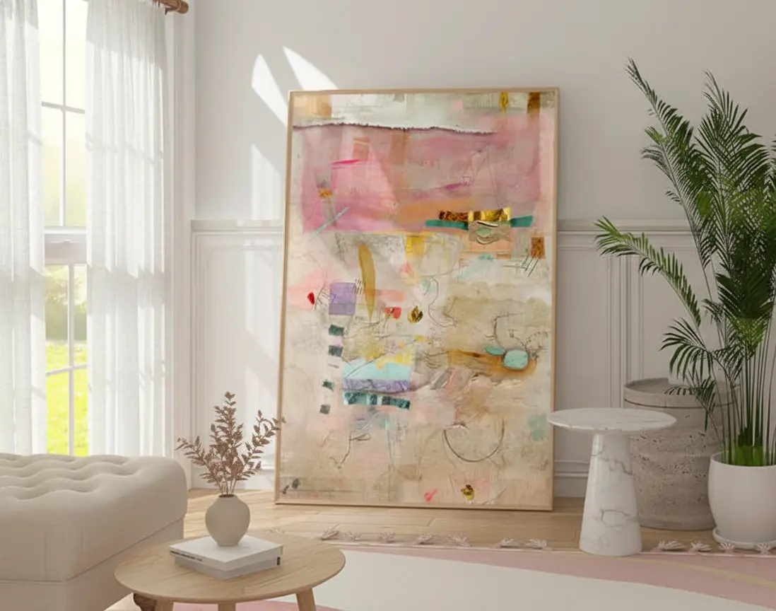 [UNFRAMED POSTER] Abstract painting print, Neutral colors large minimalist abstract art, Modern textured pastel multicolor, Trendy aesthetic large wall art