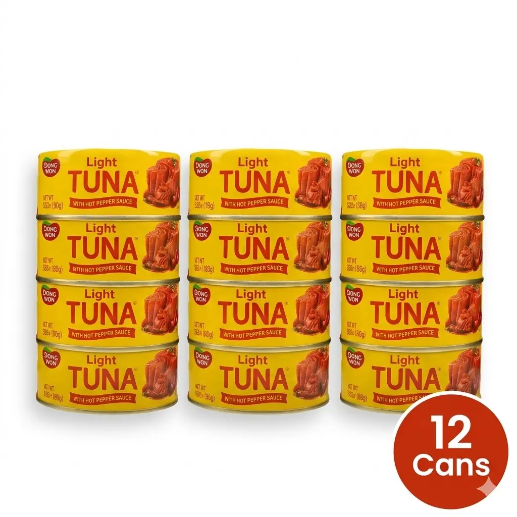 Dongwon Canned Light Tuna with Hot Pepper Sauce 4 Cans - 12 Cans