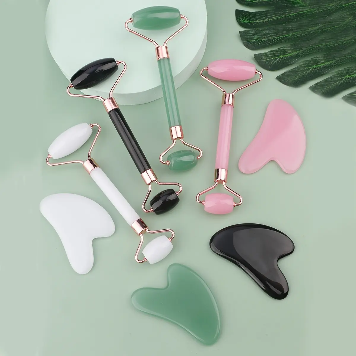 Heart-Shaped Pearl Jade Roller Massage Set, 2 Pieces Facial Massage Tools for Beauty, Double-Ended Facial Sculpting Roller, Facial Care Tools, Face Lifting Roller, Self Care Tools, Beauty Equipment