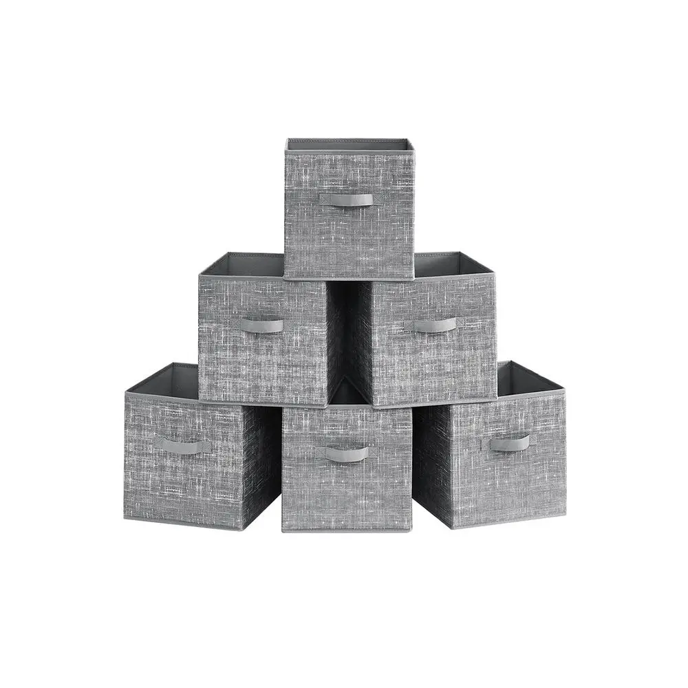 SONGMICS Collapsible Storage Bins (6-Piece) with Handles & Pull Tab, Non-Woven Fabric Boxes with Durable Cardboard Core, 13inLx13inWx13inH 11lb Capacity Upright Cubes, Home Organizers for Walk-In Closet & Small Room Organization