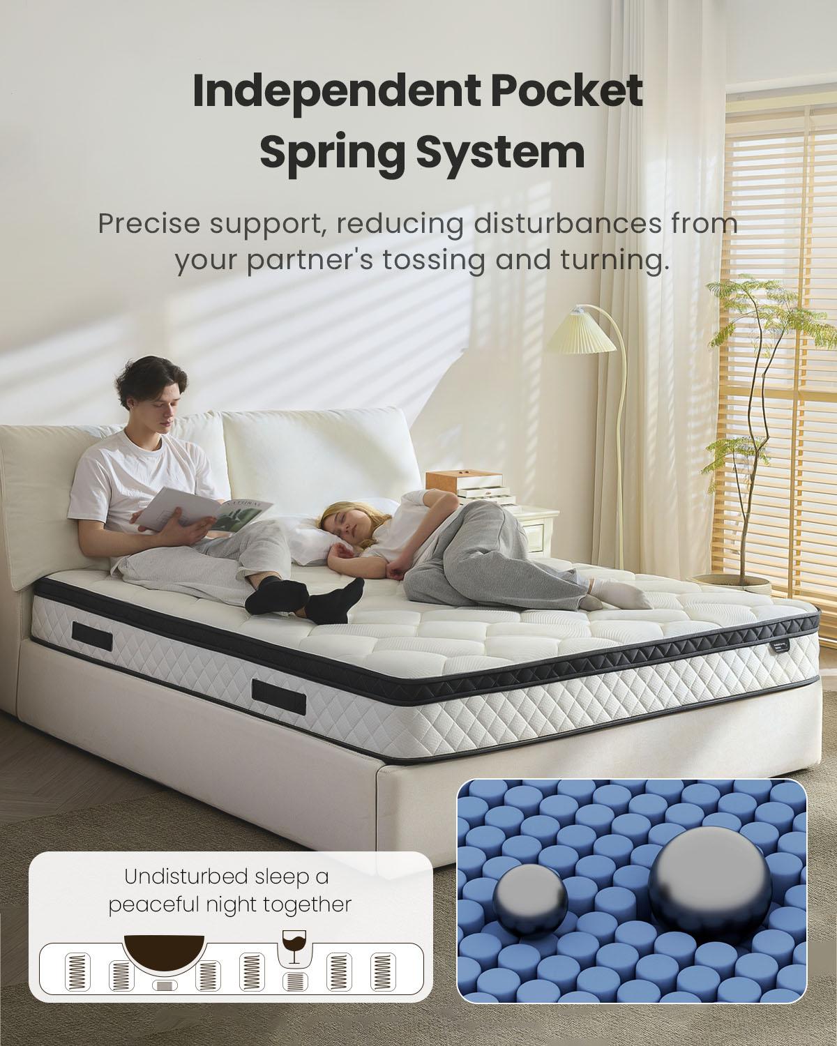 Bezzze 10-12 Inch Hybrid Queen Size Mattress in a Box Memory Foam & Pocket Coils for Back Pain Relief Medium Firm Cool Sleep CertiPUR-US Certified Easy Setup