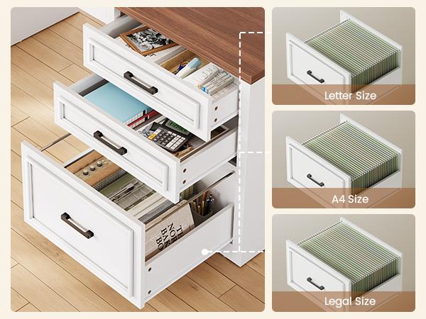 Sedeta 63 Inch L Shaped Electric Standing Desk Height Adjustable Computer Desk with Drawers Shelves Power Outlet Tiltable Tabletop Wood Workstation