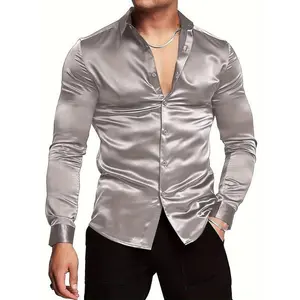 Luxury Silk-Like Satin Dress Shirt - Shiny, Long Sleeve, Casual, Slim Fit, Muscle, Button-Up, High-Quality Fabric, Stylish, Comfortable, Versatile - Perfect for Formal and Informal Occasions barong t-shirt s-3xl yourz quote hoodie