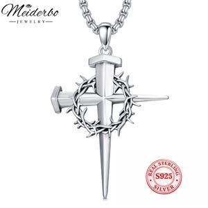 MEIDERBO Three Nail Cross Necklace 925 Sterling Silver 3 Nail Cross Pendant Christian Jewelry Gifts for Men 22+2",summeroutfits,vacationoutfits,beachoutfits