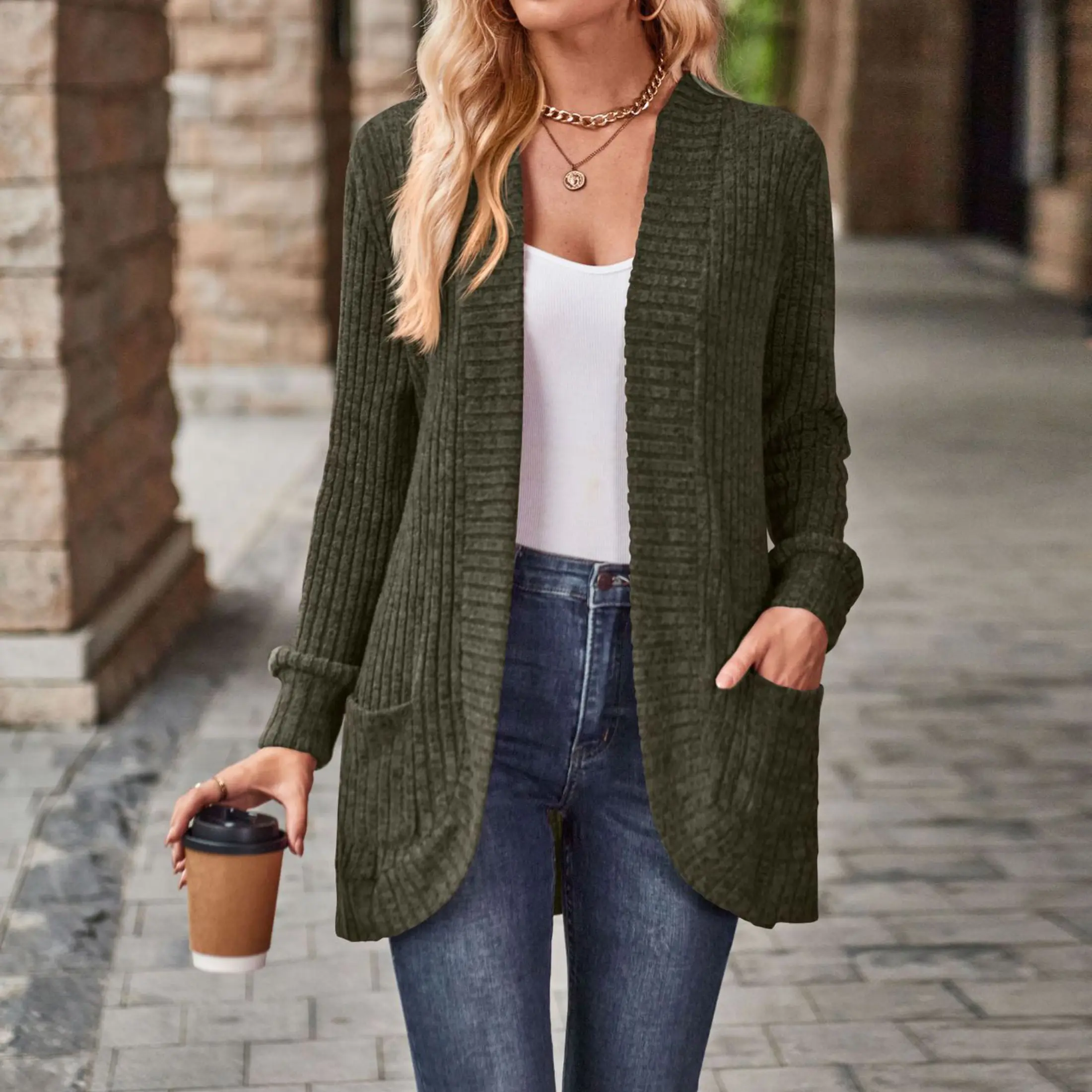 Ladies Soft Cozy Cardigan Mid Length Loose Fit Lightweight Knitwear for Daily Wear Springfresh