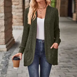 Ladies Soft Cozy Cardigan Mid Length Loose Fit Lightweight Knitwear for Daily Wear Springfresh