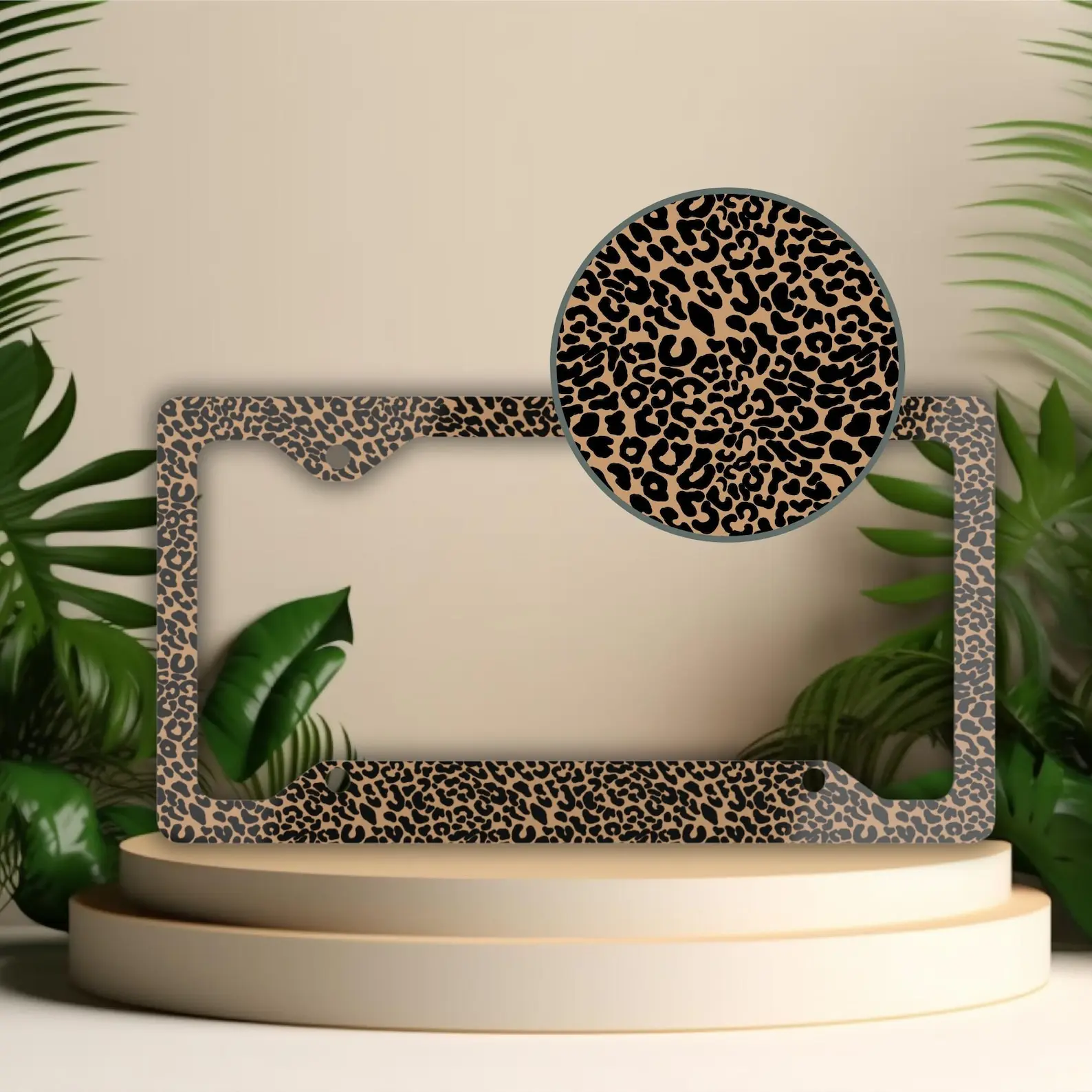 Leopard Print License Plate Frame: Aluminum Car Accessories