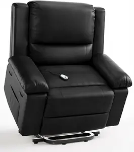 Black Electric Lift Recliner Chair with Heat and Massage, PU Leather Power Lift Recliner for Elderly & Mobility Impaired, Adjustable Back & Legs, Heavy Duty 400lbs Capacity Lift Chair for Seniors