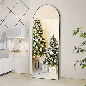 Arched/Rect Full Length Mirror, Full Body Mirror With Stand, Hanging Or Leaning For Wall, Aluminum Alloy Thin Frame Floor Standing For Hotels And Bathrooms