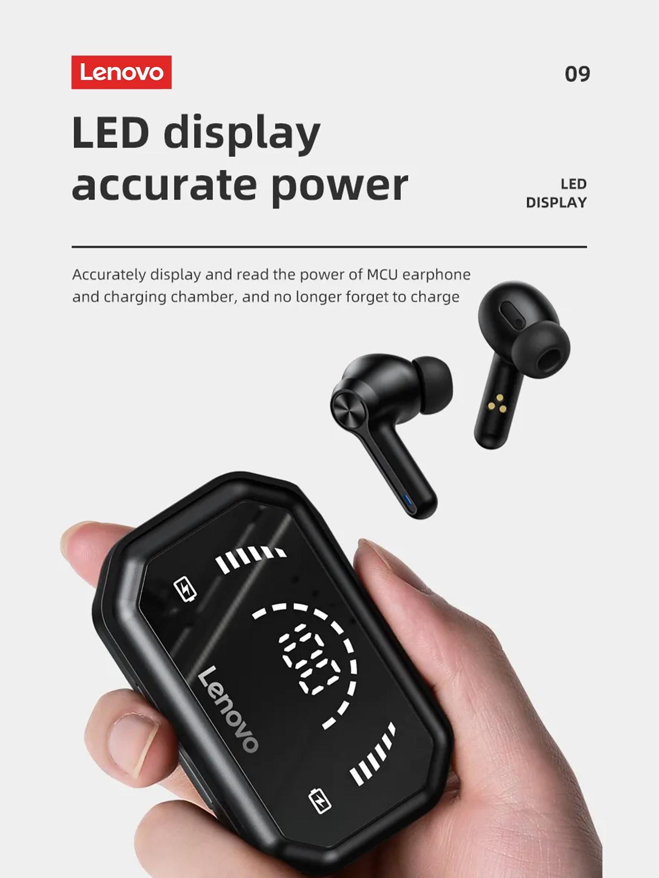 Lenovo LP3 Pro In-Ear Wireless Headphones with Bluetooth 5.0, Hi-Fi Sound Quality, LED Power Display, IPX5 Waterproof, 1200mAh Charging Case Doubles as Emergency Power Bank for Phones