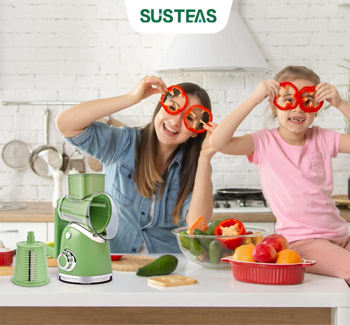 SUSTEAS Rotary Cheese Grater with 6 Replaceable Blades, 18/10 Stainless Steel, BPA Free, Food-Grade Materials Vegetable Cutting Slicer Kitchen Shredder Kitchen Gadgets Utensils