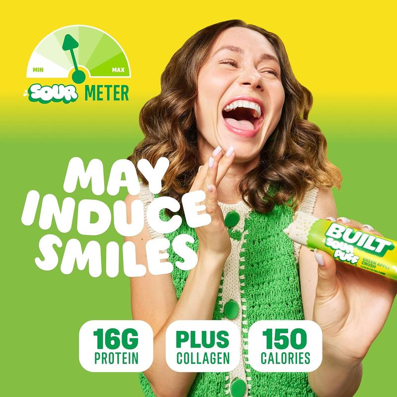 Built Bar, Sour Puff Protein Bars, Green Apple Crush, Collagen, On-the-go Snacks, Sour Candy Snack, 12 Pack