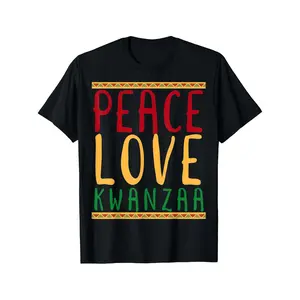 Kwanzaa Day 2021 Peace Love Kinara |   African American Men and Women S M L XL 2XL 3XL 1392XL Casual Crew Neck T-Shirt with Slight Stretch Fabric
