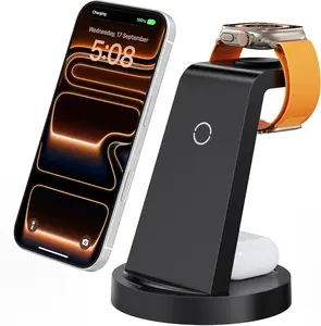 3 in 1 Wireless Charging Station for iPhone Apple Watch and AirPods, Fast Wireless Charger Stand Compatible with iPhone 17 16 15 14 13 12 11 Pro Max, Apple Watch Series and AirPods Pro Charging Dock