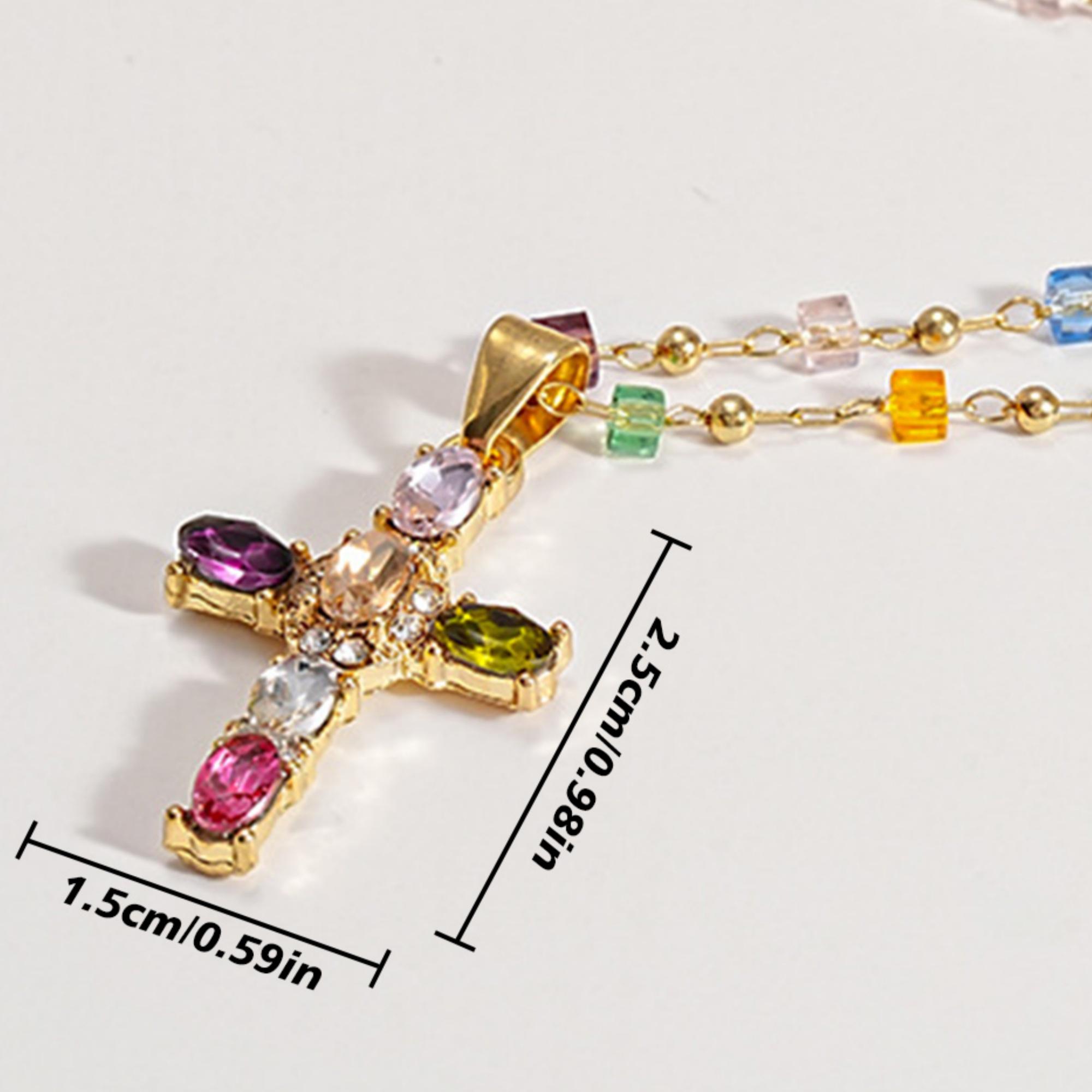 Rainbow Cross Pendant Necklace Sparkling Necklace with Exquisite Gift Box Elegant Design Versatile Wear for Special Occasions Accessories for Women Valentines&birthday easter Boujee Gifts for gf and Mother's Day