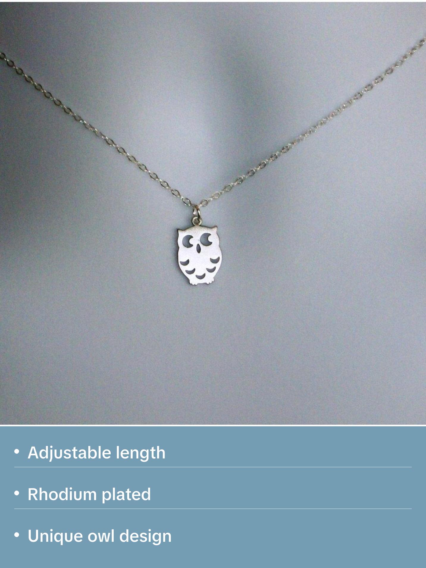 Silver Owl Necklace - Sterling Silver Owl Necklace, Sterling Silver Necklace, bridesmaid gifts, grey, white, silver, Mothers Day
