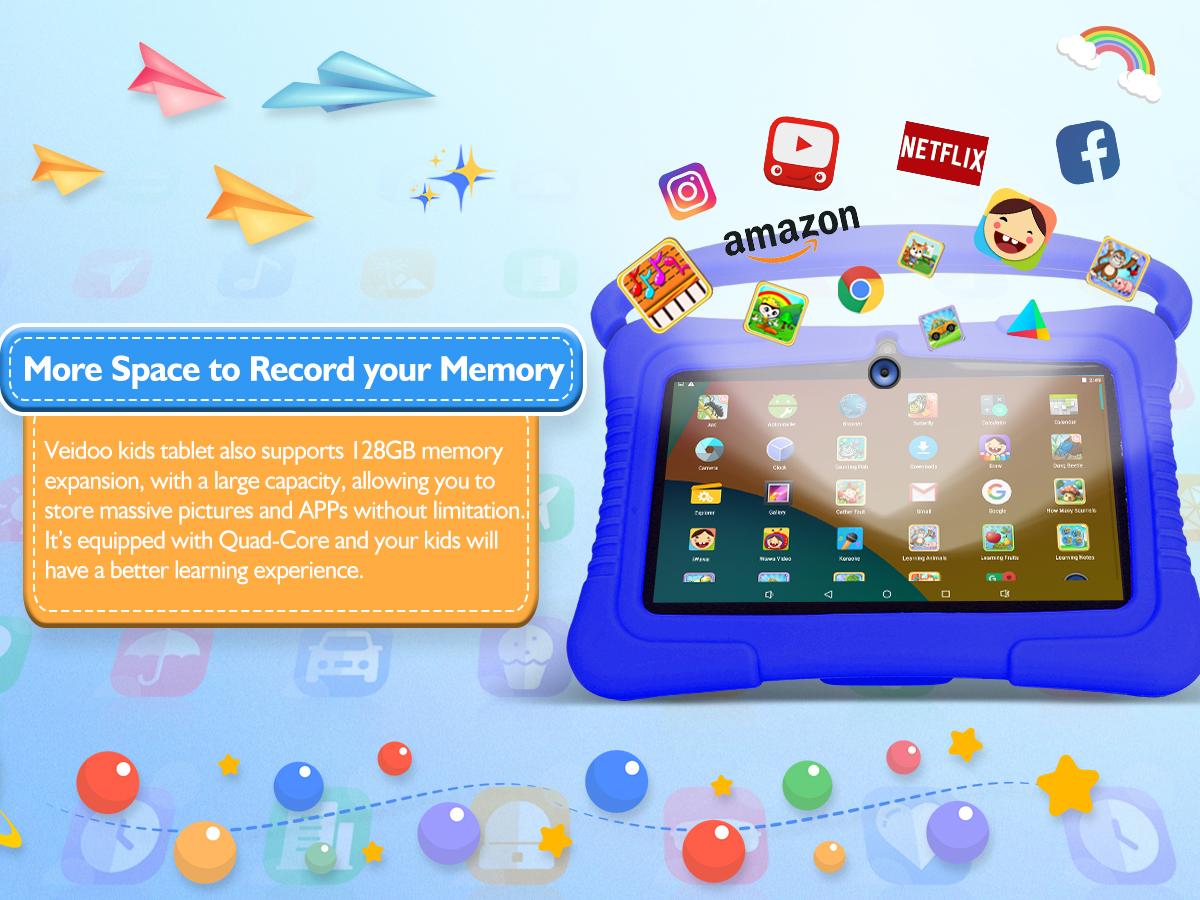 Veidoo Good Gift 7 inch Kids Tablet 32GB Android PC with Pre-Installed Educational Apps Fun Animal Themes for Boys Girls