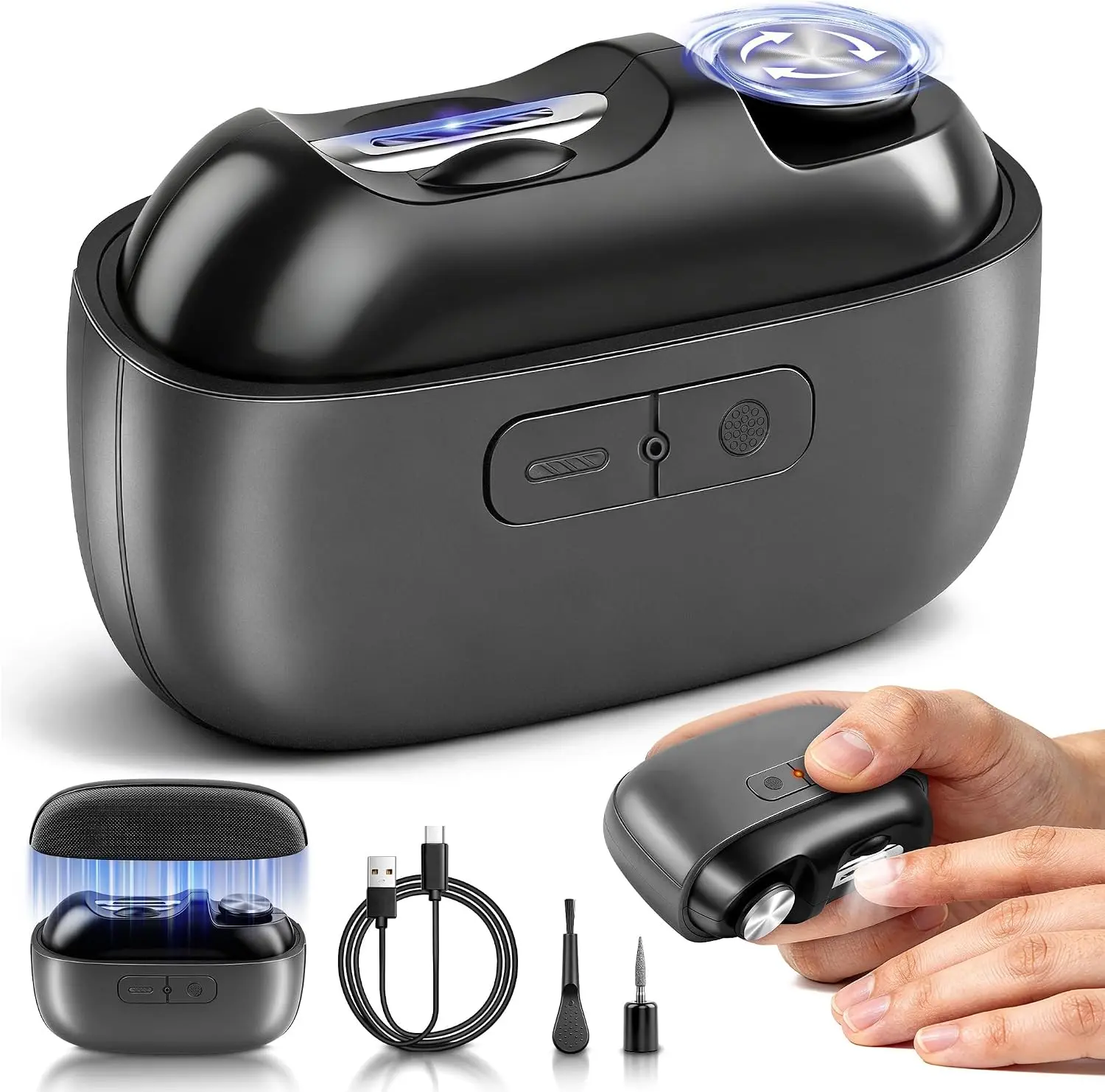 Electric Nail Clipper, Electric Nail Trimmer with Light and Nail Scraps Storage, Electric Toenail Clippers with Polishing, Rechargeable Electric Automatic Nail Clipper for Seniors, Women, Men