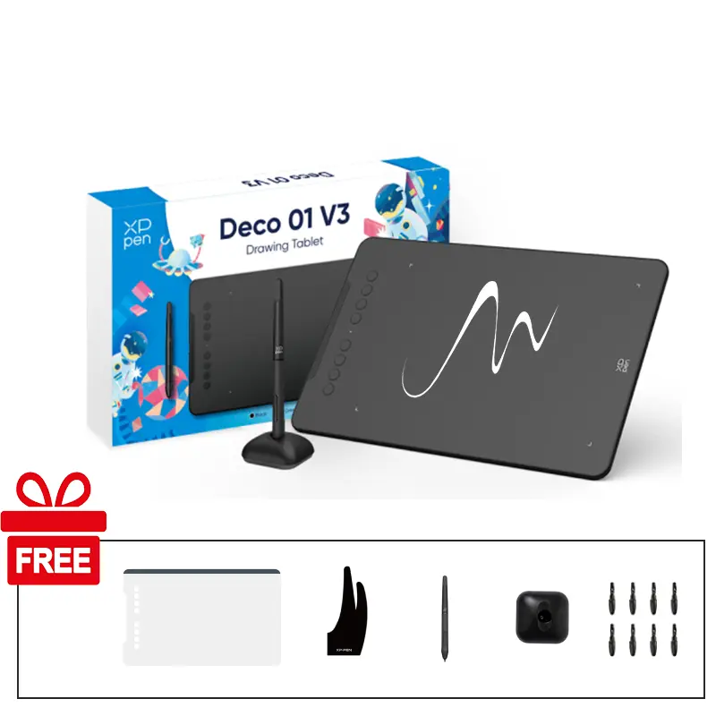 XPPen Deco 01 V3 Drawing Tablet 10" × 6.25" Digital Art with Battery-free Stylus 16384 Pen Pressure 60° Tilt 8 Hot Keys Graphics Tablet for Drawing/Writing/Design/Teching/OSU work with Wondows PC & Android Phone