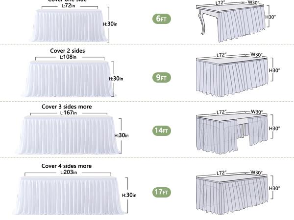 White Polyester Table Skirt for 6ft Rectangle Tables, Wrinkle-Resistant Pleated Ruffle Tablecloth with Easy Setup for Party & Event Decor