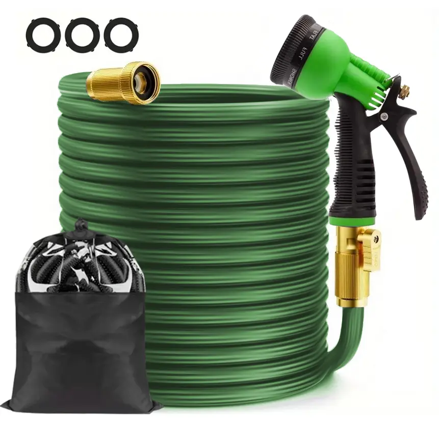 Heavy-Duty Coiled Expandable Garden Water Hose (50/75ft, 3/4in Solid Copper Fittings) with Multi-Spray Nozzle, Car Washing Accessory, Garden Accessories Bundle, Easy to Use & Store, Father's Day Gift, Outdoor Garden Accessories