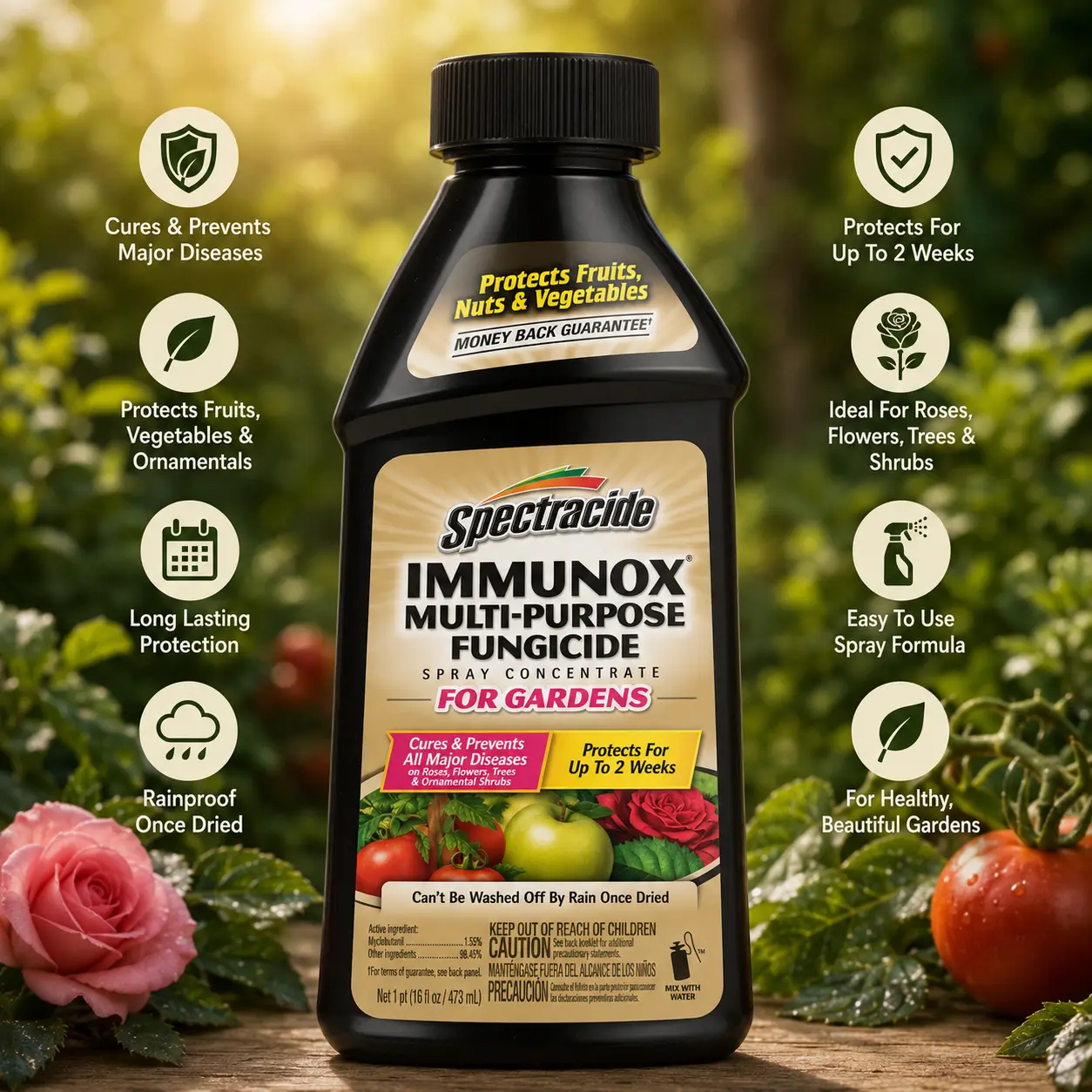 Spectracide Immunox Multi-Purpose 16oz Fungicide Spray Concentrate - Outdoor Garden Care Fungal Control Solution, Up to 2 Weeks of Protection, German Cockroach Gel Bait Insecticide