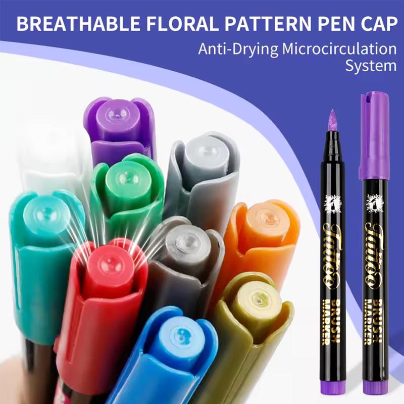 Temporary Tattoo Markers for Skin, 10 Count Body Markers 10 Color Tattoo Pens, Flexible Brush Tip, Bright Colors, Cosmetic Quality Face Paint Kit, Perfect Valentines Gifts