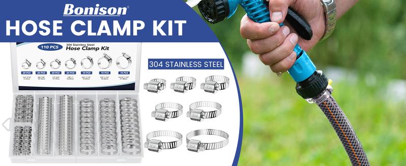 110 PCS Hose Clamps Stainless Steel Assortment Kit 1/4''–1-1/2'' Adjustable For Fuel Line Plumbing Automotive Mechanical Applications FathersDayGift