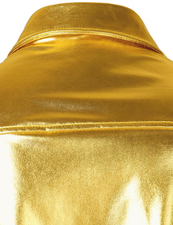 ZEROYAA Men's Shiny Metallic Sequin Long Sleeve Button Down Shirts for Cosplay Halloween Party