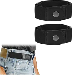 2 Loop No Buckle Elastic Belt for Women Men side belts Fit 1.5 Inch Belt Loop Buckle-Free Comfort Design Flexible 2-Loop System Soft Stretchy Breathable Adjustable Black