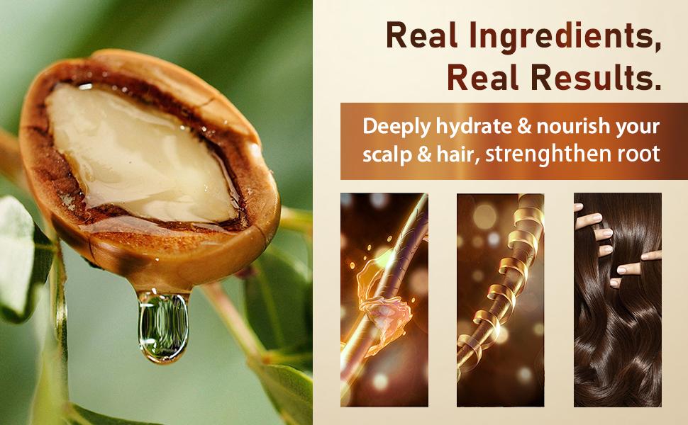 Argan Oil Cherry Brown 3-in-1 Hair Dye Shampoo, Instant Herbal Hair Color for Women & Men, Color in 10-15 Mins, 100% Coverage for All Hair Types, Anti-Gray Hair Shampoo