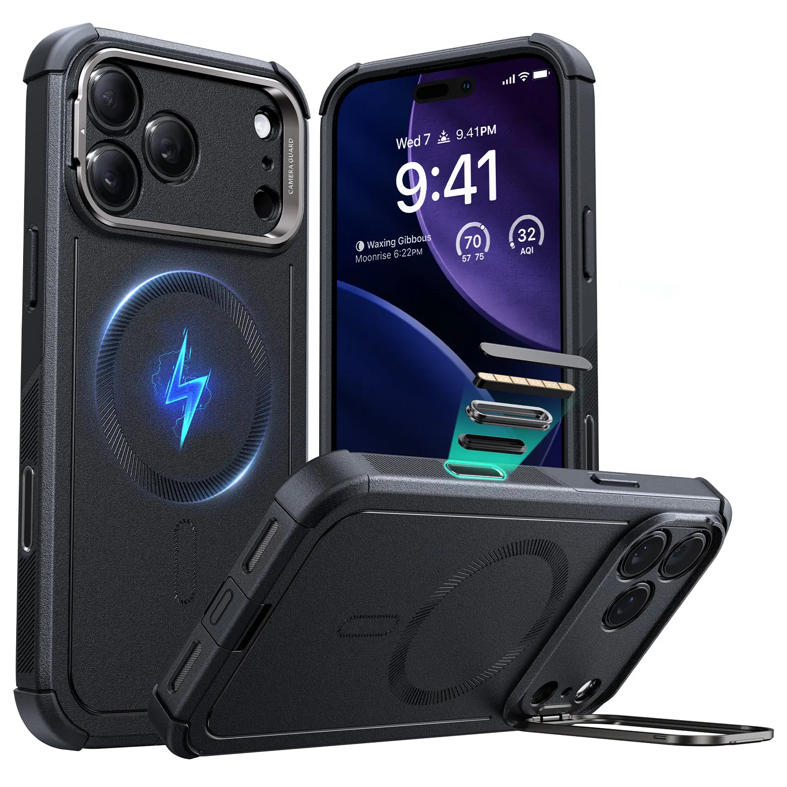 ESR for iPhone 17 Pro Max/Pro/17 Cyber Tough Magnetic Case Flex Stand, for MagSafe, Rugged, Black | Camera Control, 7X Military-Grade Drop Protection, Magnetic Phone Case, Shock-Absorbing Rugged Cover, Dustproof Port Cover