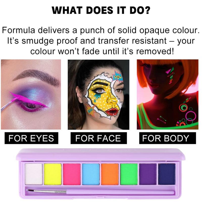8 Colors Water Activated Eyeliner Palette Liquid Eyeliner Colorful Set Hydra Graphic Eyeliner Makeup Neon Face Paint Glow UV Black White Red Face Body Paint,Clown Makeup Kit (01)