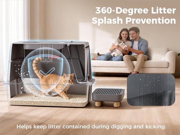 COMHOMA Stainless Steel Cat Litter Box | Extra Large 100L Enclosed Litter Box with Smart Odor Control, Auto Pause Sensor, 180° Flip Lid for Easy Cleaning, Anti-Leak High Walls, Step Mat & Scoop | Ideal for Multiple Cats