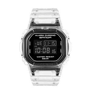 Fashionable waterproof digital watch with luminous display, dual date and time display, transparent strap, unisex sports and leisure wristwatch. outdoorfun
