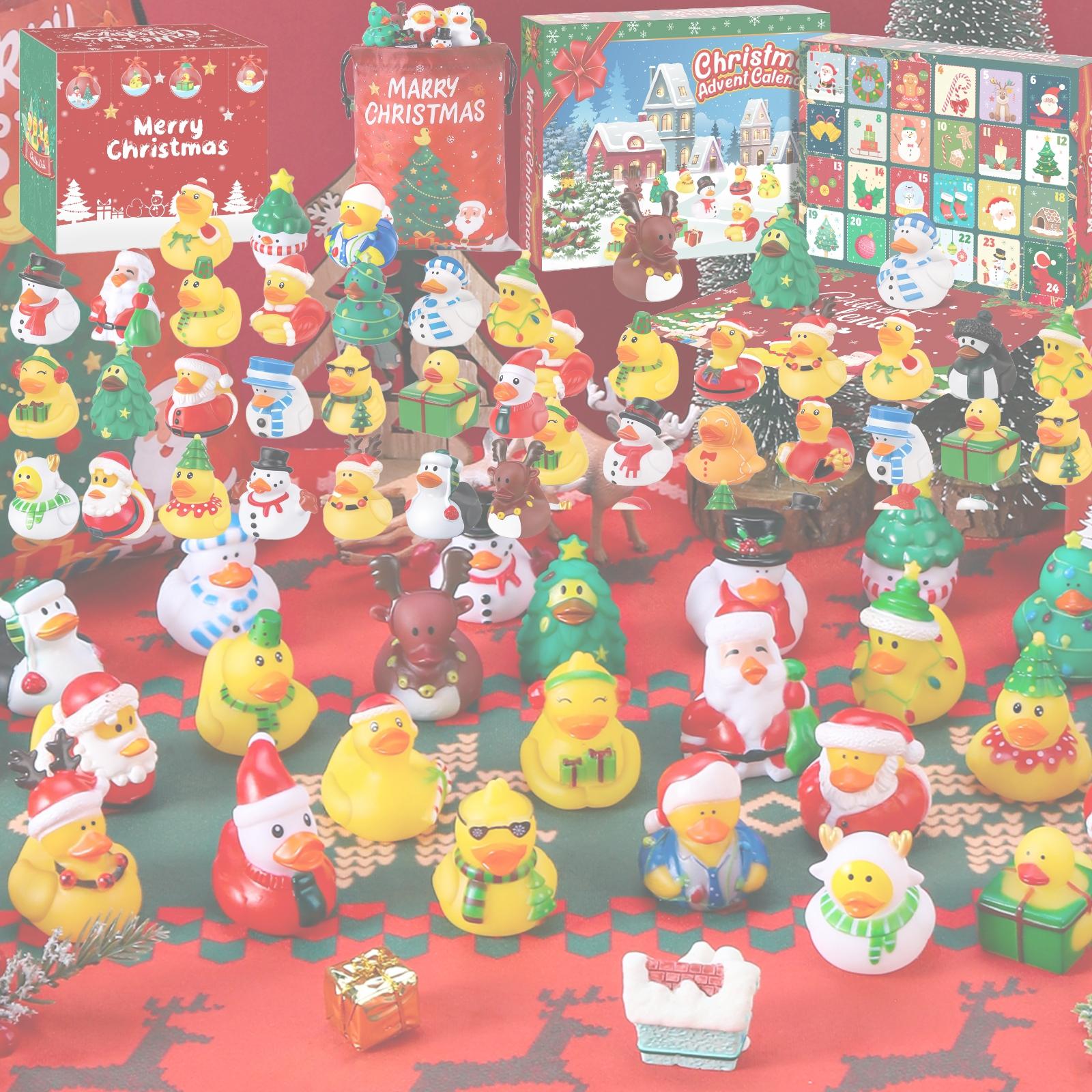24 Pcs Christmas Rubber Ducks with Bag， 3.5 Inch Ducks for Ducking, Bath Toy Christmas Party Favors Gifts，Kids Goodie Bag Fillers Jeep Ducks for Girls Boys